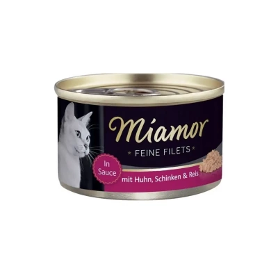 Miamor Feine Filets in jeleu - hrană umedă pentru pisici pui cu șuncă și orezcutie 100g